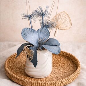 Elegant Blue Dried Floral Arrangement in White Ceramic Vase